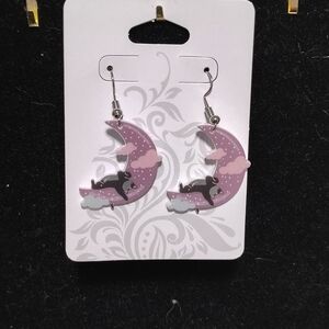 Purple Moon and Cat Earrings